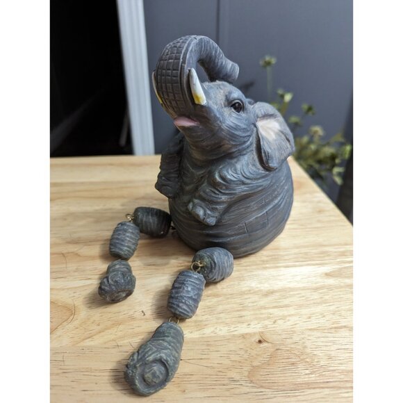 Elephant shelf sitter dangler resin 6 inch trunk up for luck gray safari theme - Picture 1 of 9
